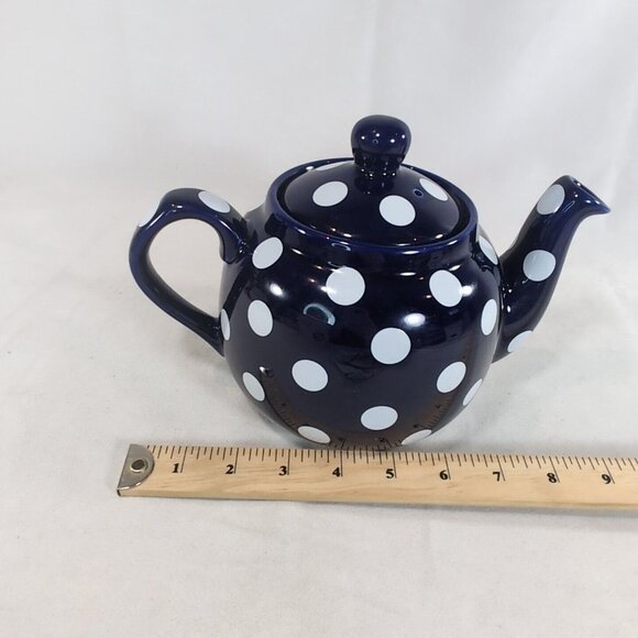 London Pottery Navy Blue White Polka Dot Teapot Lid Ceramic Dot Globe 6 Cup Tea - Picture 10 of 12